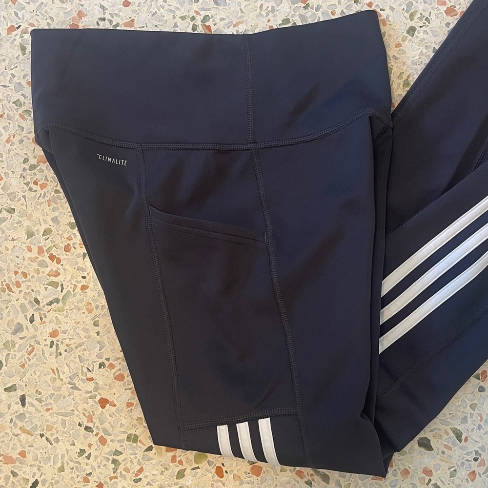 Adidas Climalite Black Leggings White Stripes Size S - Picture 8 of 8